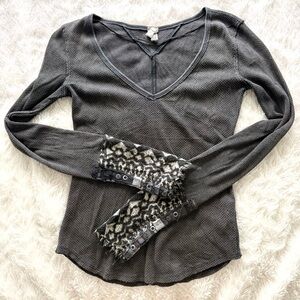 Free People Small We the Free Art School Thermal Waffle Knit V-Neck Cuff Top